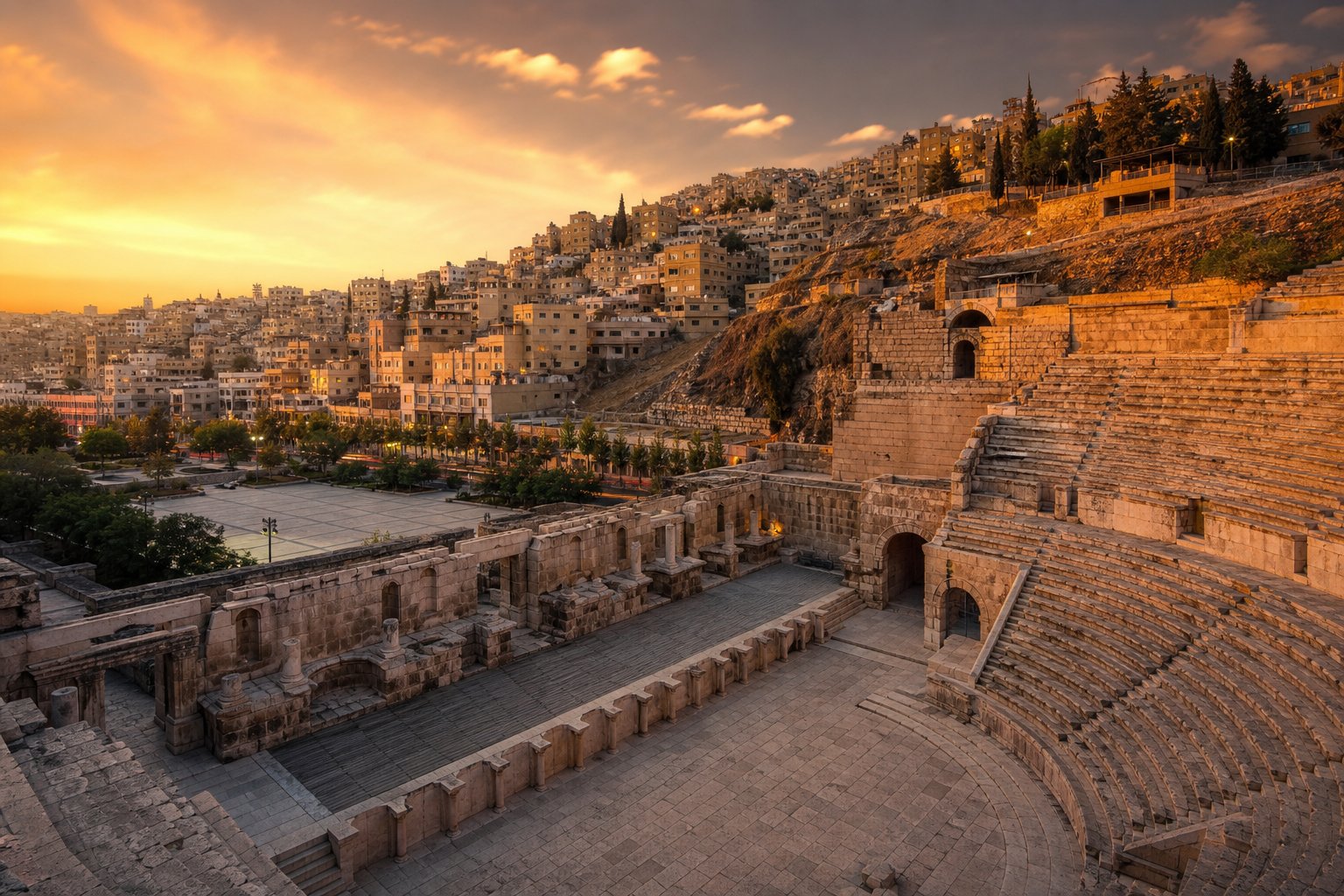 Amman, Jordan — Hilltop citadel, Roman theatre and Petra day-trip gateway