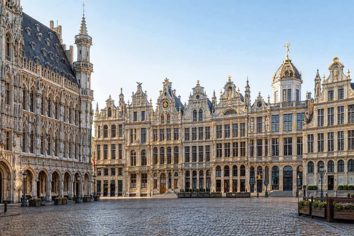 Steaming pot of moules-frites with double-fried Belgian fries and blonde Abbey ale in Brussels