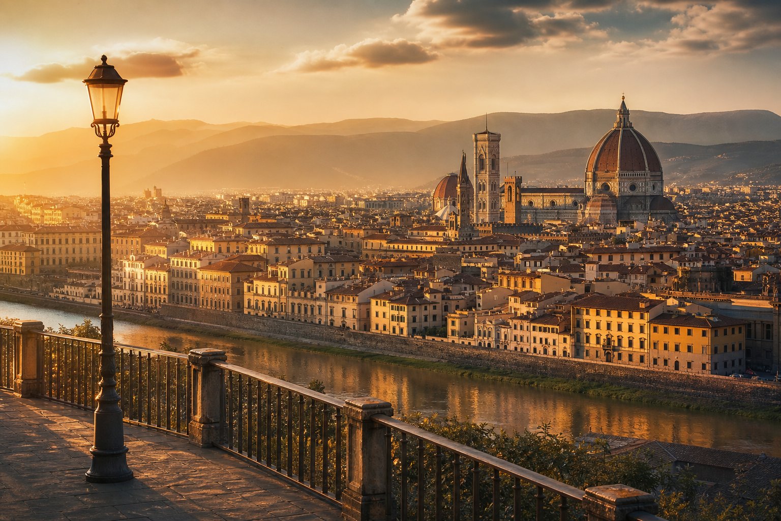 Florence, Italy — Renaissance art, Brunelleschi's dome and Arno sunsets