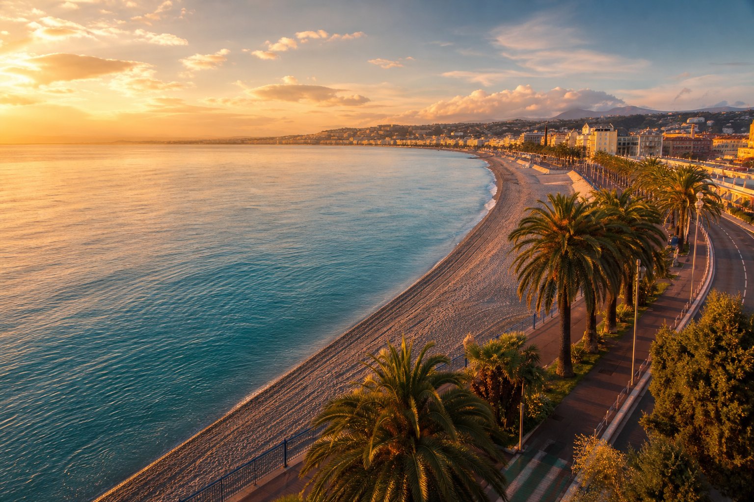 Nice, France — Promenade des Anglais, Old Town markets and Riviera light