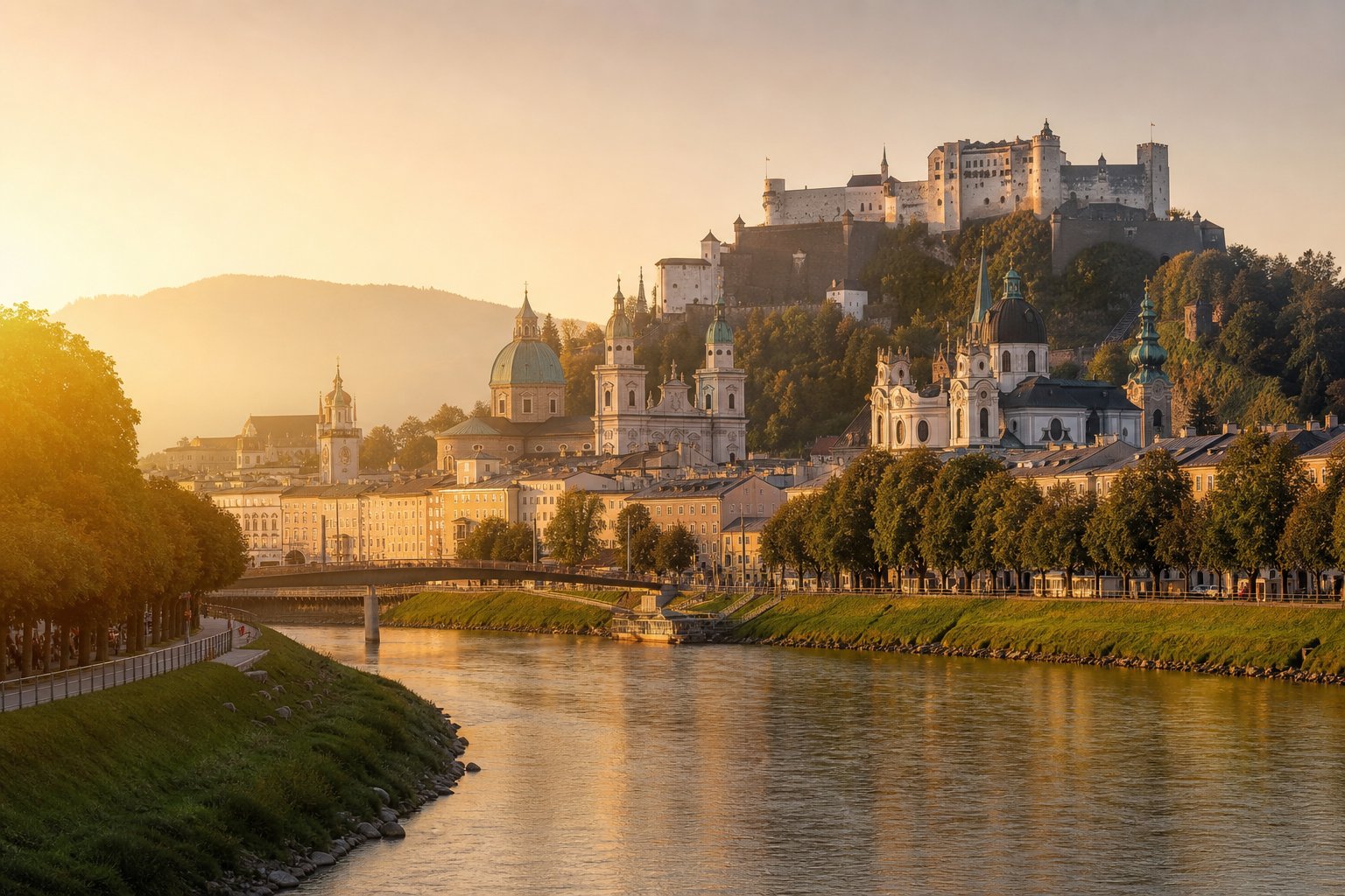 Salzburg, Austria — Baroque spires, Mozart's birthplace and fortress views