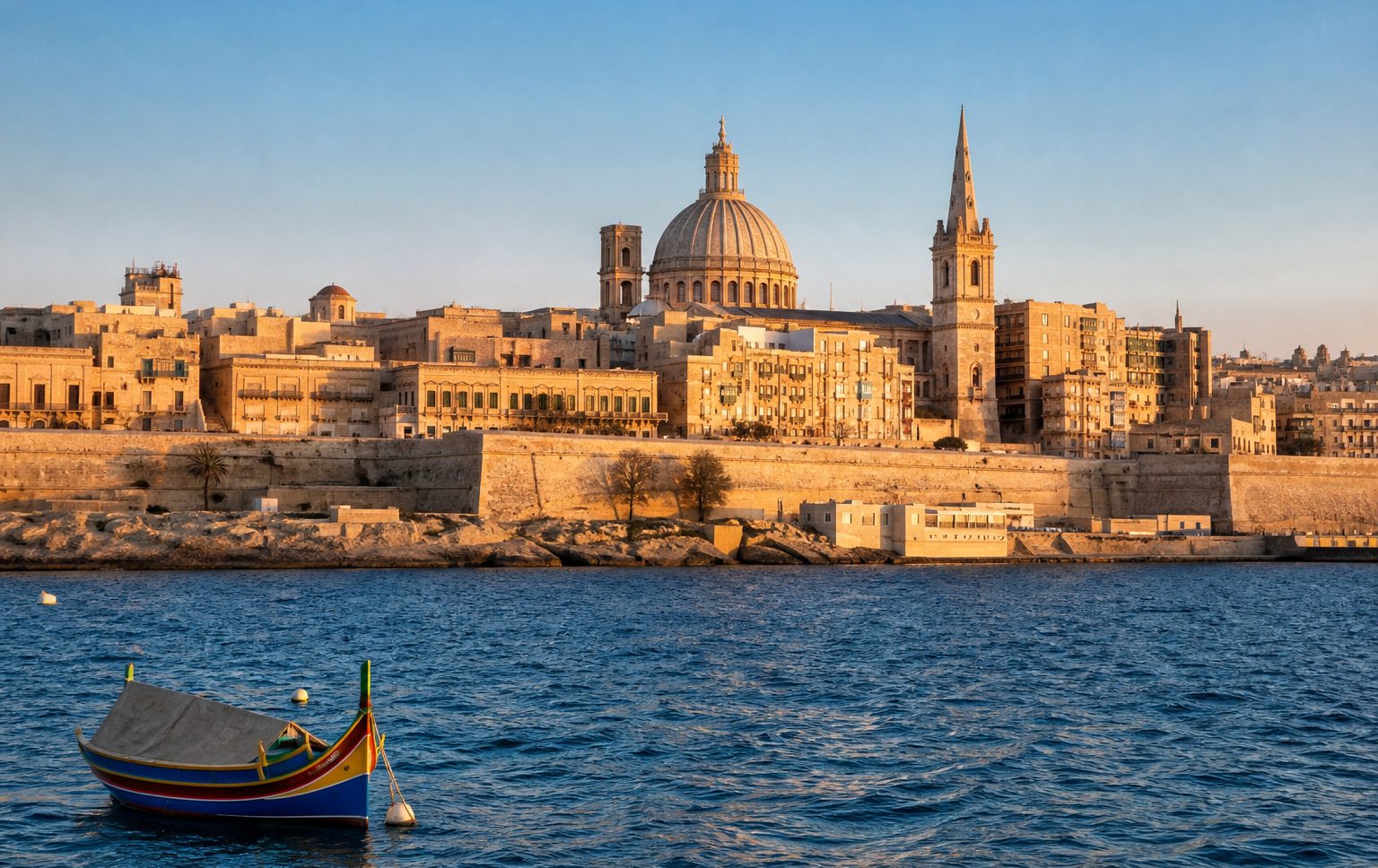 Valletta, Malta — Fortified limestone streets above twin harbours