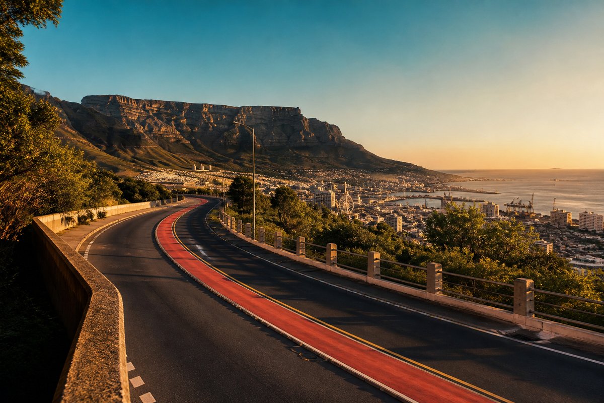 Cape Town transport scene — transit and streets at golden hour