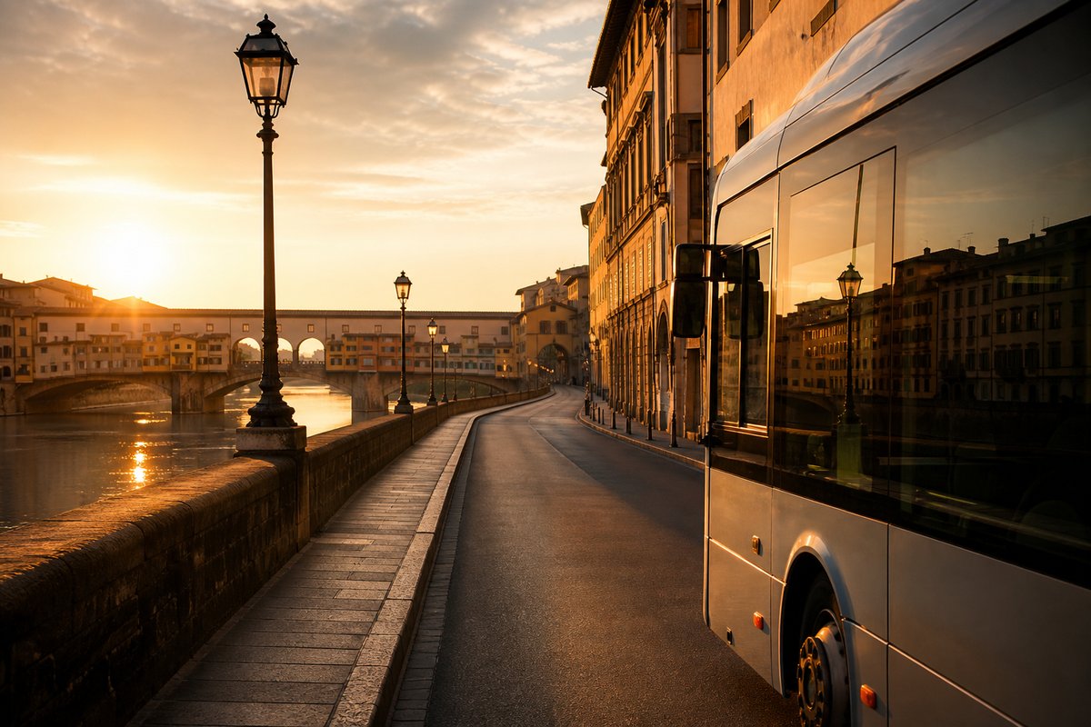 Florence transport scene — transit and streets at golden hour